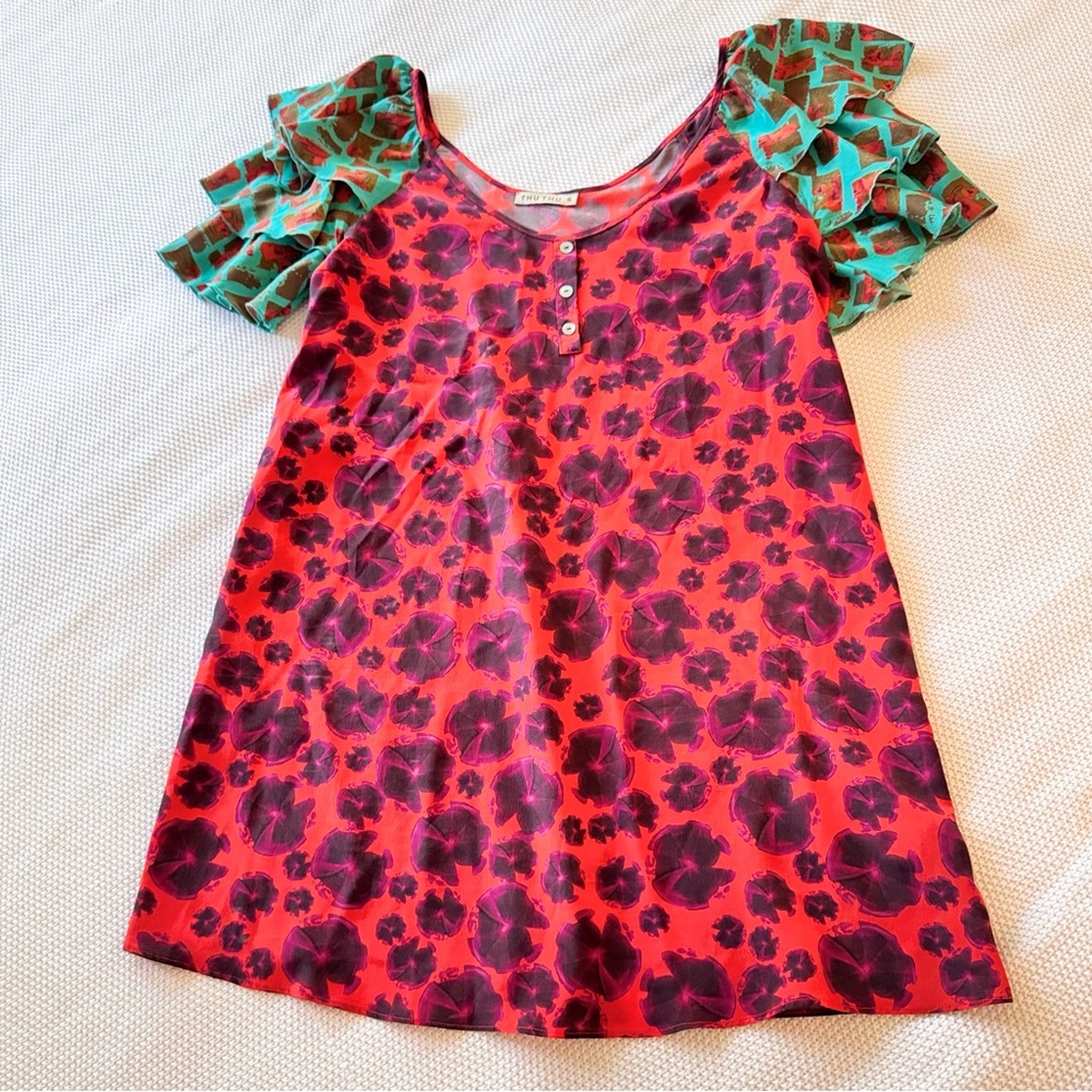 THU THU 100% Silk Colorful Mini Dress - Picture 3 of 16